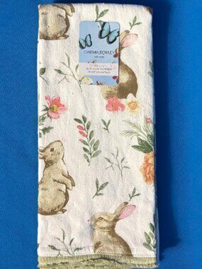 NWT NEW 2 PACK SET BUNNY RABBIT & FLORAL FLOWERS KITCHEN TOWELS EASTER / SPRING